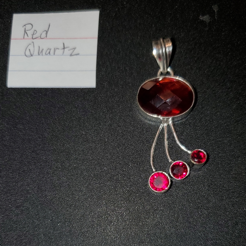 Faceted Red Quartz Silver Pendant